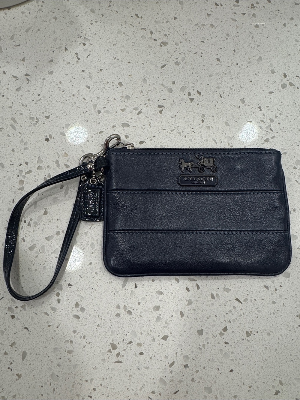 Coach navy Leather Zip Wristlet with Carriage Emblem - Picture 1 of 4